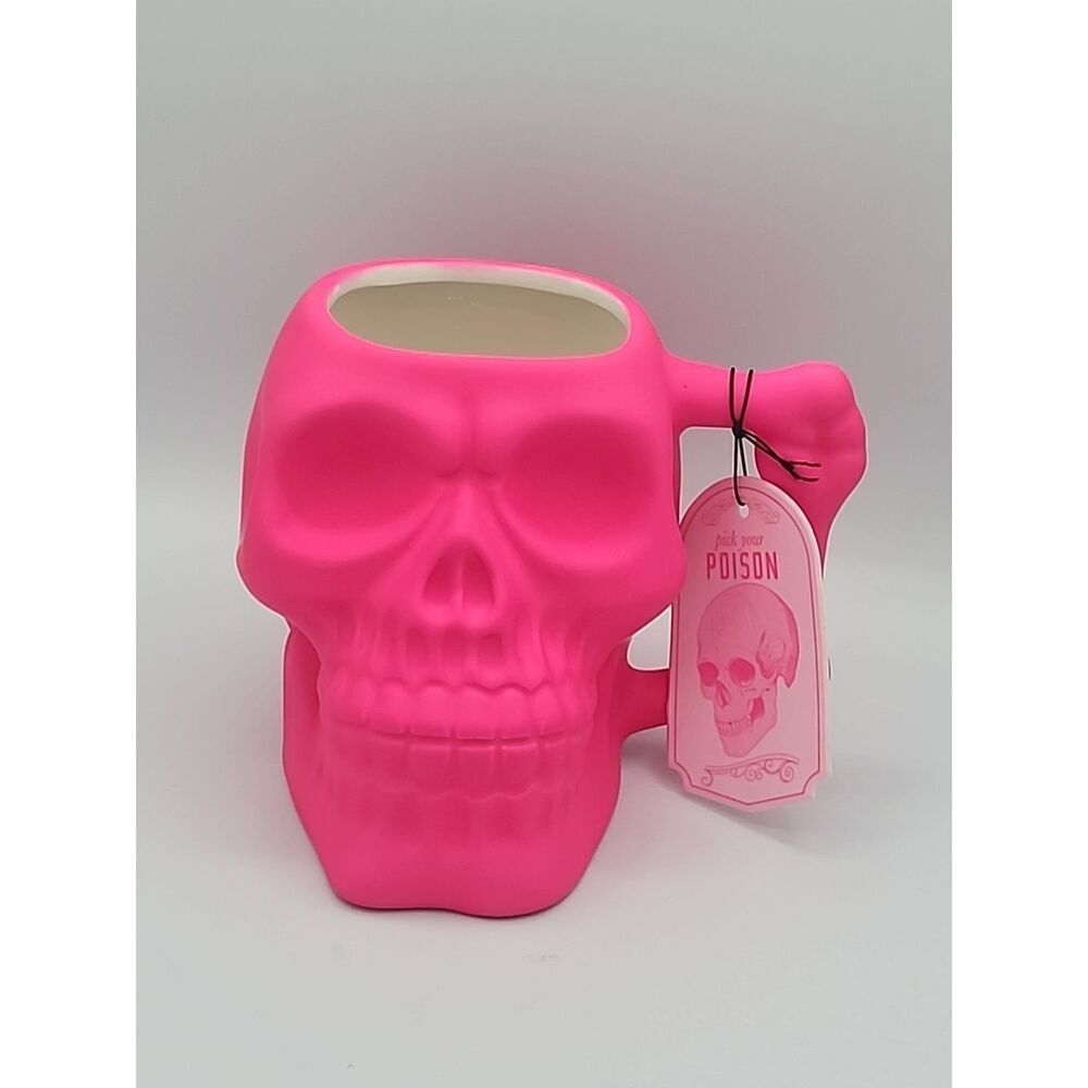 Halloween Skull Shaped Hot Pink Mug  New